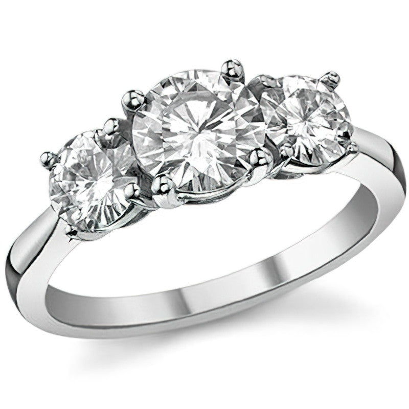2.0ct(6.5mm,5.0mm) Three-Stone Round Brilliant Moissanite Ring