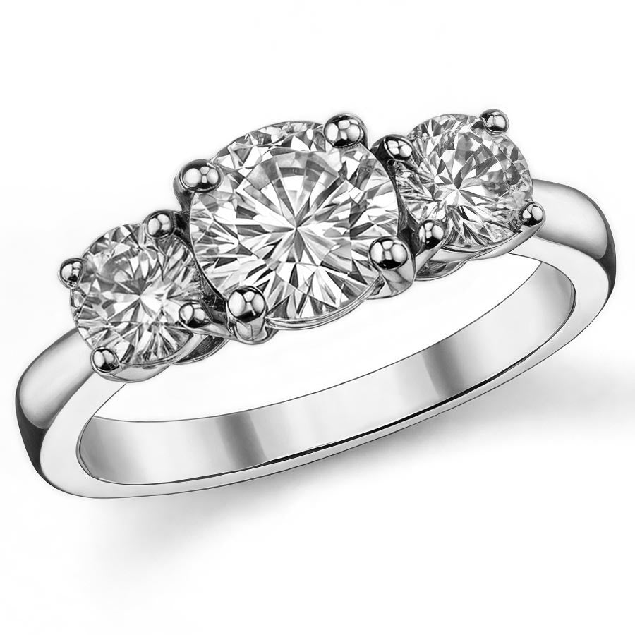 1.6ct (6.5mm,4.5mm) Three-Stone Round Brilliant Moissanite Ring