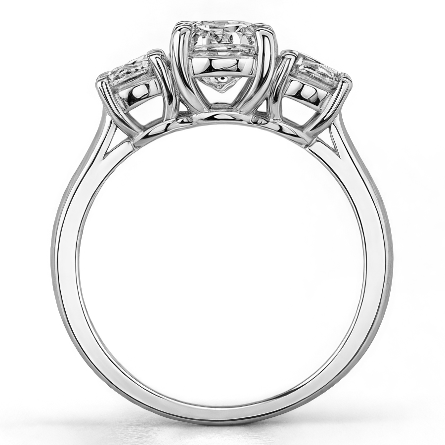 1.6ct (6.5mm,4.5mm) Three-Stone Round Brilliant Moissanite Ring