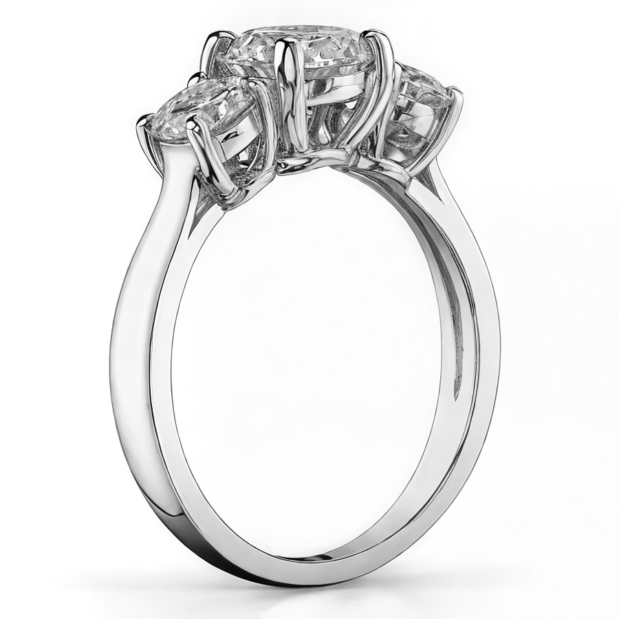 1.6ct (6.5mm,4.5mm) Three-Stone Round Brilliant Moissanite Ring