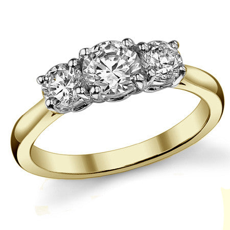 1.0ct (5.0mm,4.0mm) Three-Stone Round Brilliant Moissanite Ring