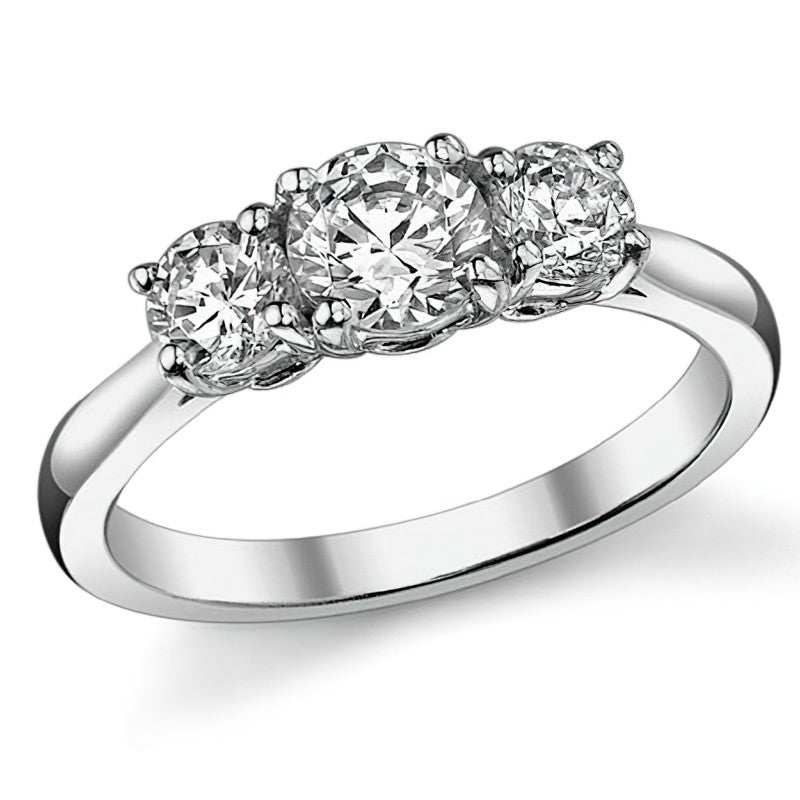 1.0ct (5.0mm,4.0mm) Three-Stone Round Brilliant Moissanite Ring