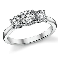 1.0ct (5.0mm,4.0mm) Three-Stone Round Brilliant Moissanite Ring