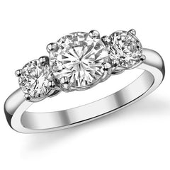 1.9ct (7mm,4.5mm) Three-Stone Round Brilliant Moissanite Ring