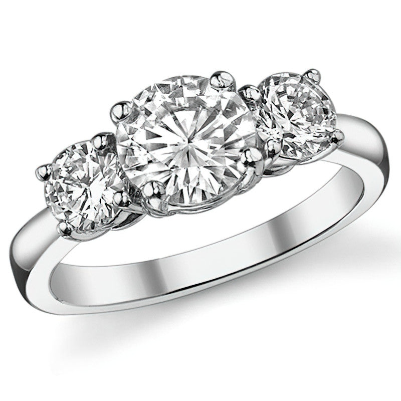 1.9ct (7mm,4.5mm) Three-Stone Round Brilliant Moissanite Ring