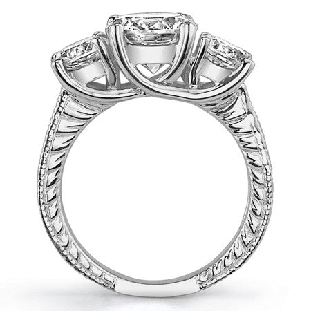 4.2ct (9mm,5mm) Round Brilliant Moissanite Antique Trellis 3-Stone Ring
