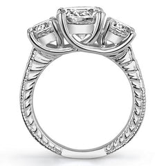 4.2ct (9mm,5mm) Round Brilliant Moissanite Antique Trellis 3-Stone Ring