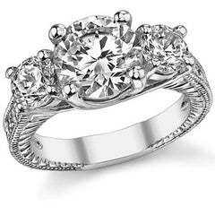 4.2ct (9mm,5mm) Round Brilliant Moissanite Antique Trellis 3-Stone Ring