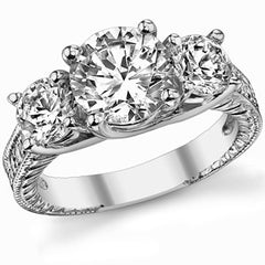 3.2ct (8mm,5mm) Round Brilliant Moissanite Antique Trellis 3-Stone Ring