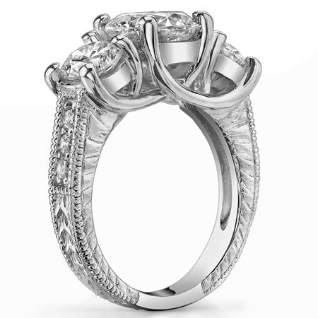 3.1ct (7.5mm,6mm) Round Brilliant Moissanite Antique Trellis 3-Stone Ring