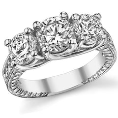 2.7ct (6.5mm,6mm) Round Brilliant Moissanite Antique Trellis 3-Stone Ring