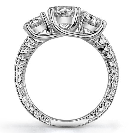 2.2ct (6.5mm,5mm) Round Brilliant Moissanite Antique Trellis 3-Stone Ring