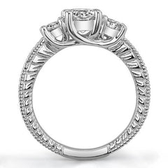 1.4ct (6mm,4mm) Round Brilliant Moissanite Antique Trellis 3-Stone Ring