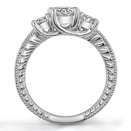 1.1ct (5mm,4mm) Round Brilliant Moissanite Antique Trellis 3-Stone Ring