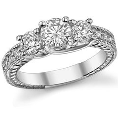 1.1ct (5mm,4mm) Round Brilliant Moissanite Antique Trellis 3-Stone Ring