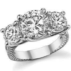 5.68ct (9.5mm,6.5mm) Round Moissanite Antique Trellis 3 Stone Ring