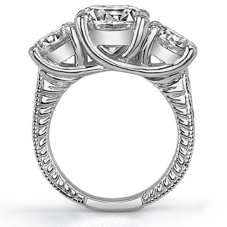 5.68ct (9.5mm,6.5mm) Round Moissanite Antique Trellis 3 Stone Ring