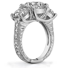 5.68ct (9.5mm,6.5mm) Round Moissanite Antique Trellis 3 Stone Ring