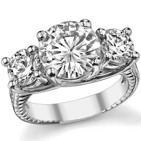 5.18ct (9.5mm,6.0mm) Round Moissanite Antique Trellis 3 Stone Ring