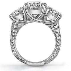 5.18ct (9.5mm,6.0mm) Round Moissanite Antique Trellis 3 Stone Ring