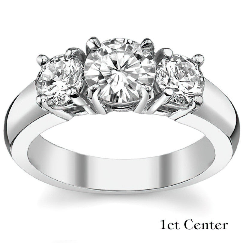 Round Brilliant Moissanite Flush Fit Three-Stone Ring