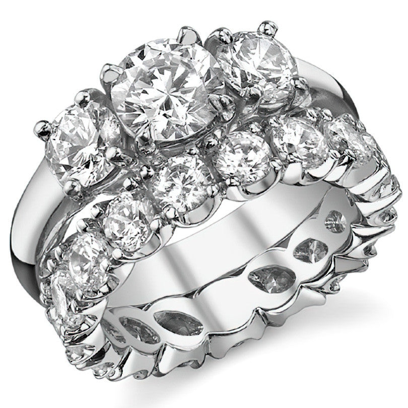 Round Brilliant Moissanite Flush Fit Three-Stone Ring