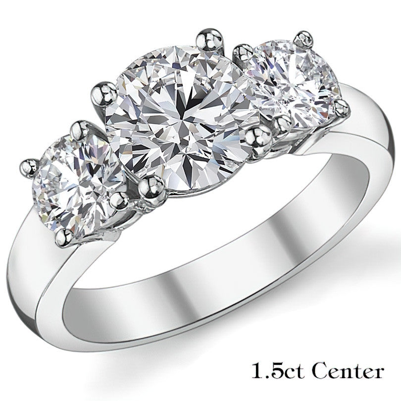 Round Brilliant Moissanite Flush Fit Three-Stone Ring