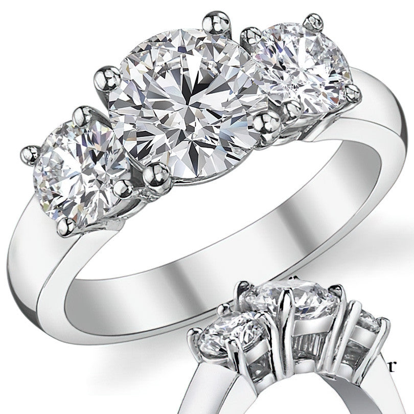 Round Brilliant Moissanite Flush Fit Three-Stone Ring