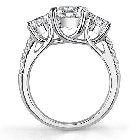 3.2ct (8mm/5mm) Round Brilliant Moissanite Trellis Three-Stone Ring