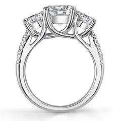 3.2ct (8mm/5mm) Round Brilliant Moissanite Trellis Three-Stone Ring