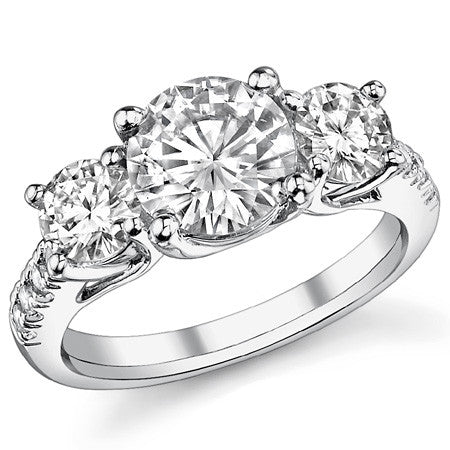 3.2ct (8mm/5mm) Round Brilliant Moissanite Trellis Three-Stone Ring