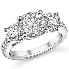 3.2ct (8mm/5mm) Round Brilliant Moissanite Trellis Three-Stone Ring