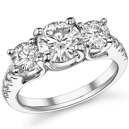 2.7ct (7.5mm/5mm) Round Brilliant Moissanite Trellis Three-Stone Ring