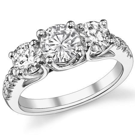 2.2ct (6.5mm/5mm) Round Brilliant Moissanite Trellis Three-Stone Ring