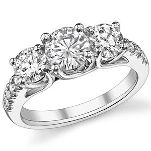 2.2ct (6.5mm/5mm) Round Brilliant Moissanite Trellis Three-Stone Ring