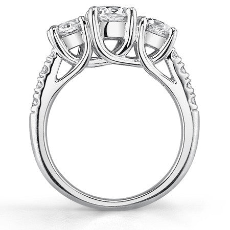 1.7ct (6.5mm/4mm) Round Brilliant Moissanite Trellis Three-Stone Ring