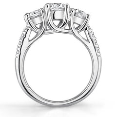 1.7ct (6.5mm/4mm) Round Brilliant Moissanite Trellis Three-Stone Ring