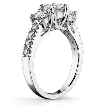1.7ct (6.5mm/4mm) Round Brilliant Moissanite Trellis Three-Stone Ring