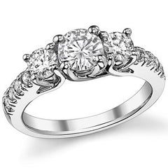 1.4ct (6mm/4mm) Round Brilliant Moissanite Trellis Three-Stone Ring