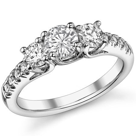 1.2ct (5mm/4mm) Round Brilliant Moissanite Trellis Three-Stone Ring