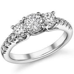 1.2ct (5mm/4mm) Round Brilliant Moissanite Trellis Three-Stone Ring