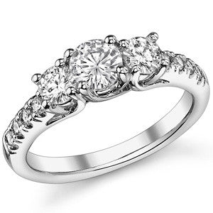 1.2ct (5mm/4mm) Round Brilliant Moissanite Trellis Three-Stone Ring