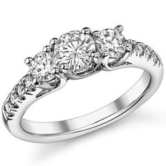 1.2ct (5mm/4mm) Round Brilliant Moissanite Trellis Three-Stone Ring