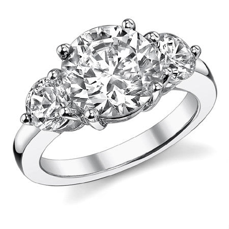 9.5mm/5mm Round Brilliant Moissanite 3-Stone Ring (4.5ct)