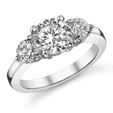 7.5mm/4.5mm Round Brilliant Moissanite 3-Stone Ring (2.2ct)
