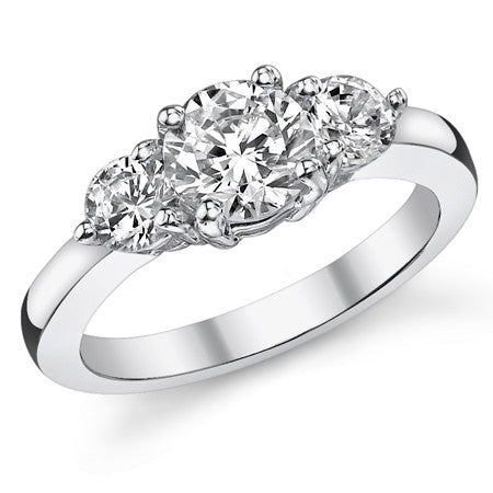 6.5mm/4mm Round Brilliant Moissanite 3-Stone Ring (1.5ct)