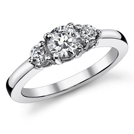 5mm/3.5mm Round Brilliant Moissanite 3-Stone Ring (0.80ct)