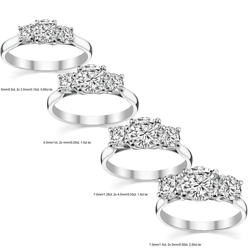 Petite Trellis Three-Stone Round Brilliant Moissanite Ring