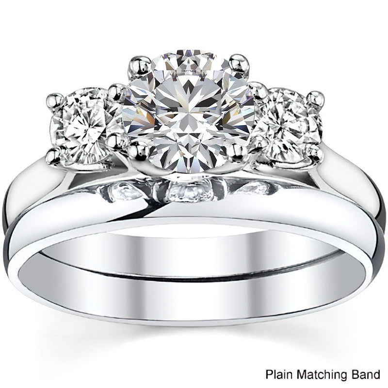 Petite Trellis Three-Stone Round Brilliant Moissanite Ring