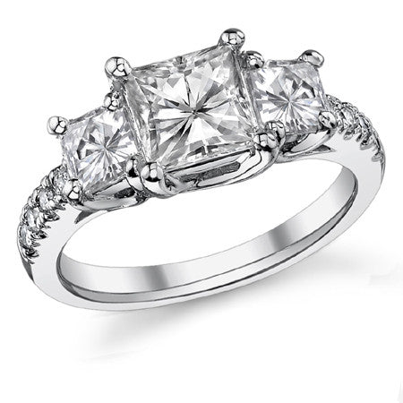 3.04ct (6.5mm/4.5mm) Princess cut Moissanite 3-Stone Ring